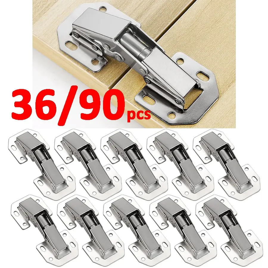 Hidden Cabinet Hinges Set, 36/90 Pieces, Silent Folding Hinges, No Drilling, DIY Installation, for Cabinets and Furniture