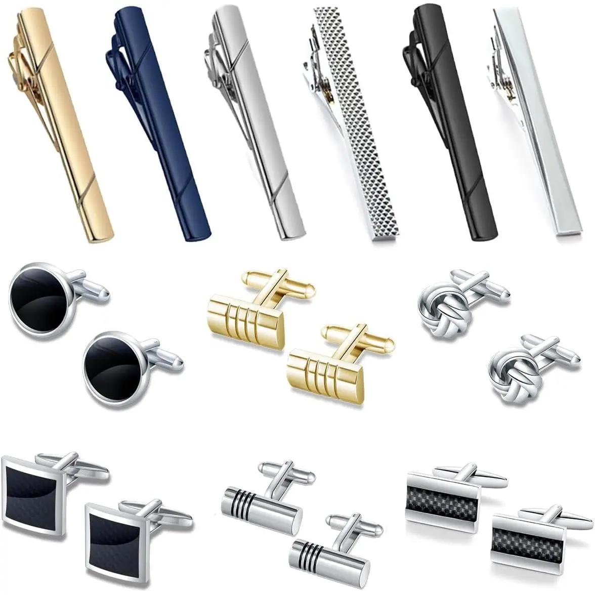 18PCS Tie Clip & Cufflinks Set – Stainless Steel Tie Bar Clips, Business Wedding Shirt Accessories Gift for Men