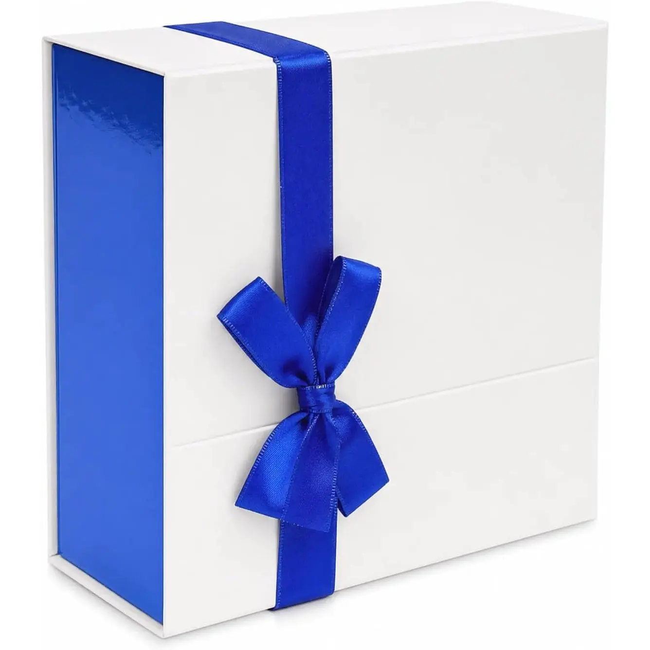 White Blue  Box with Bow 8.3"x8.3"x3.5", Luxury Collapsible  Box with  Lid for Bridesmaid Groomsman Proposal, Wedding, Birthday Christmas  Packaging