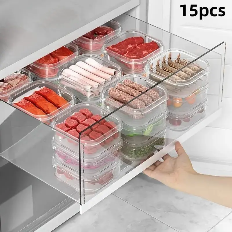 15pcs Versatile Fridge Storage Containers with Secure Lids, Transparent Dishwasher-Safe Boxes for Freshness, Ideal for Veggies, Fruits, Dumplings, Fridge Storage Organizer, Fridge Organizers and Storage