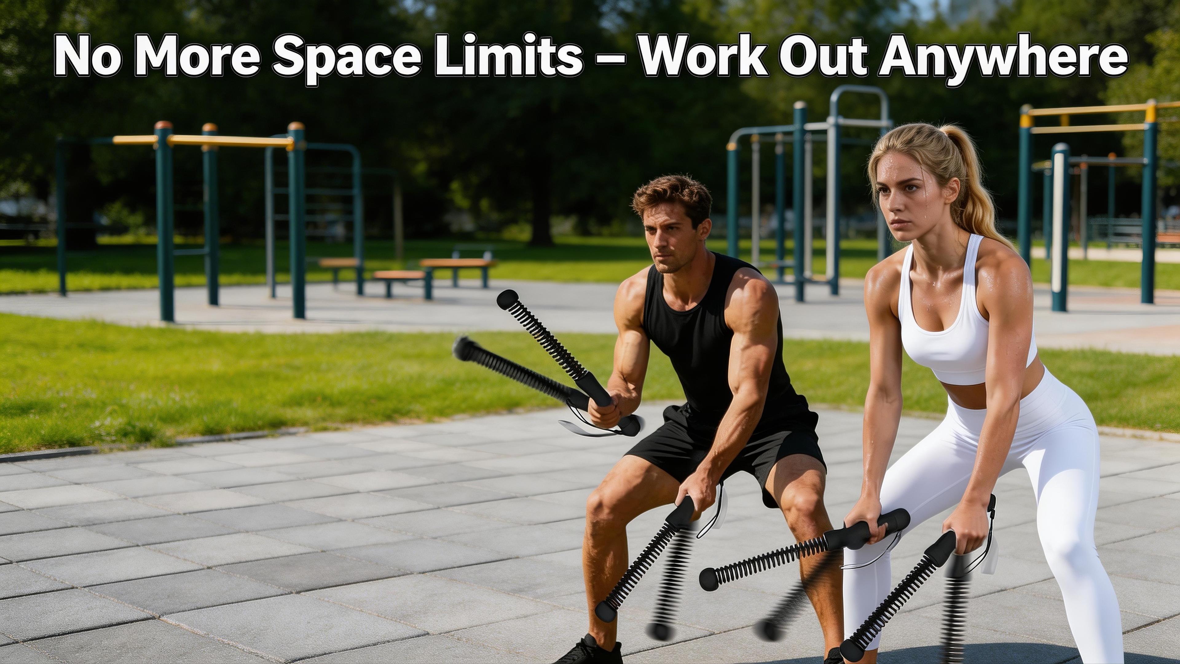 [Fahuac] Portable Cordless Battle Rope, Silent Spring HIIT Training Equipment for Home Fitness, Space Saving with Anti-Slip Grips, Lightweight with Carry Lanyard, Quiet Workout for Small Spaces