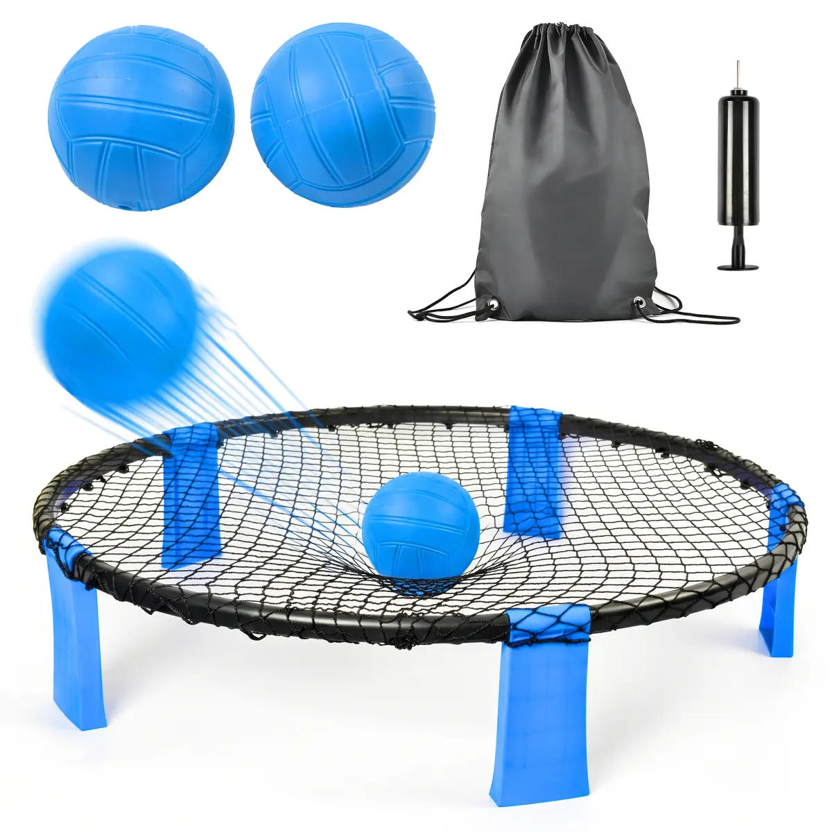 AobtkelOutdoor Roundnet Game Set, Portable Beach Ball Game with 2 Balls, Sturdy Playing Net & Carry Bag, Classic Family Entertainment Game for Beach, Backyard, Lawn, Park, Camping and Gathering