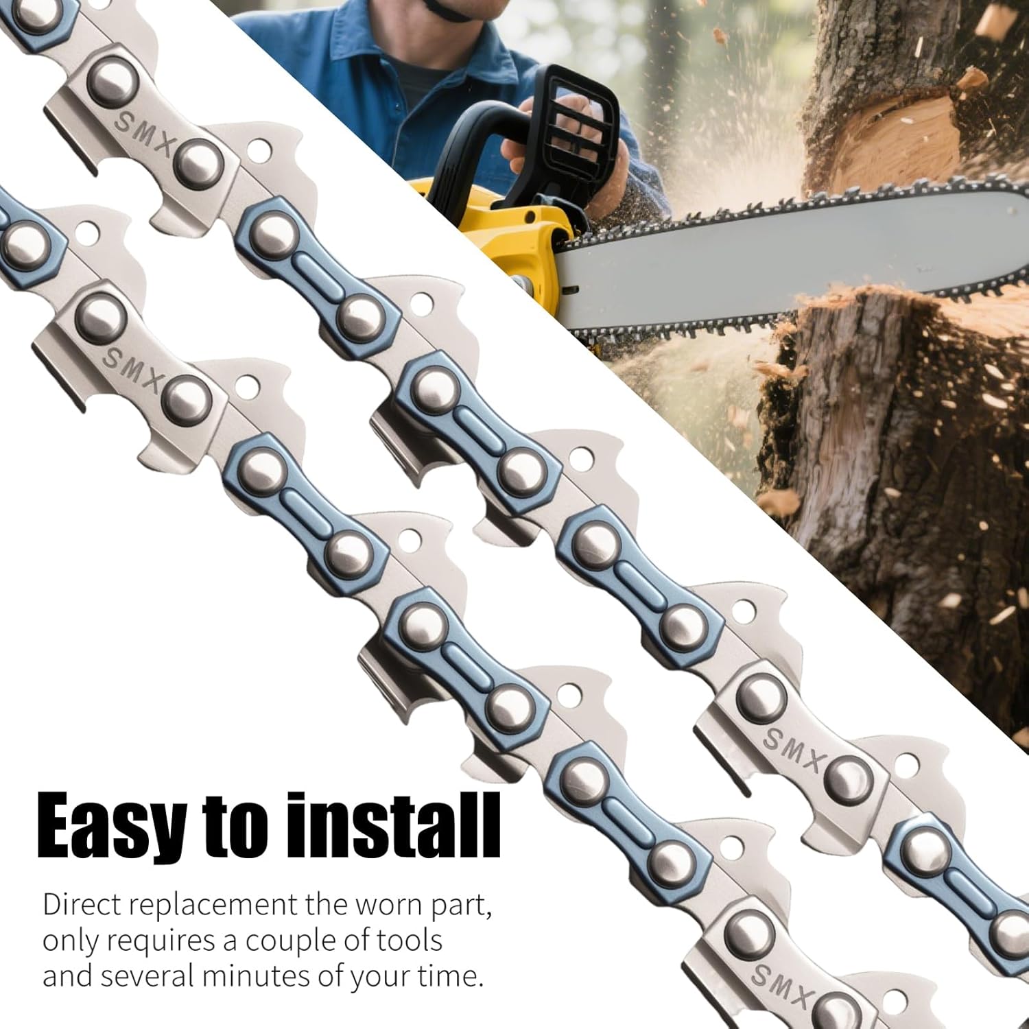 4 Pack 16 Inch  Chain, 3/8" LP Pitch .043'' Gauge 56 Drive Links Semi-Chisel Chain, Replacement for EGO