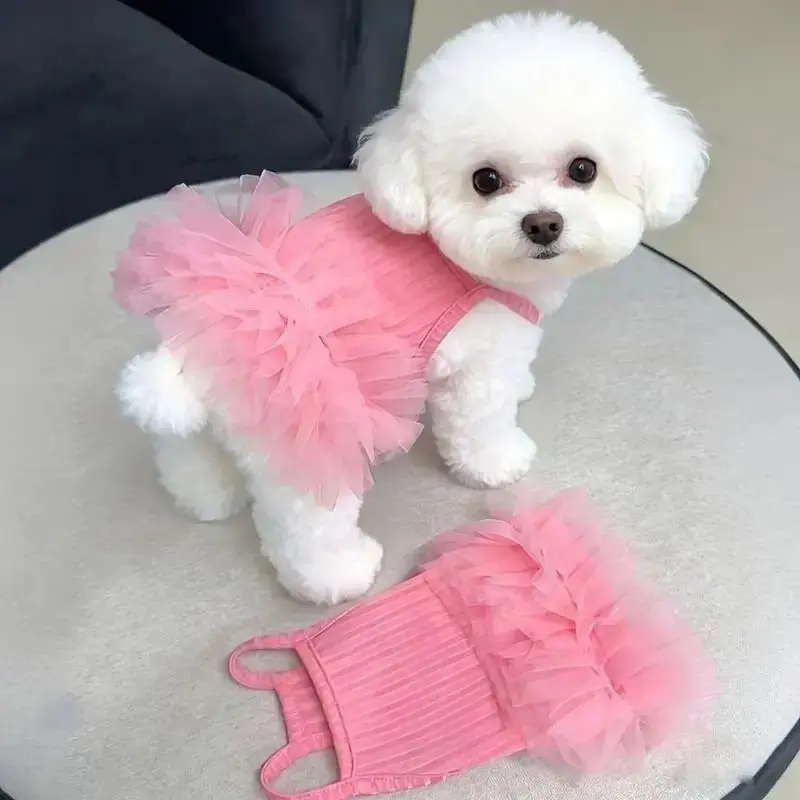 1-Piece Tutu Harness Dress for Small Dogs & Cats, Sleeveless Pet Outfit in Breathable Lightweight Fabrics, Chemical-Free, One-Piece
