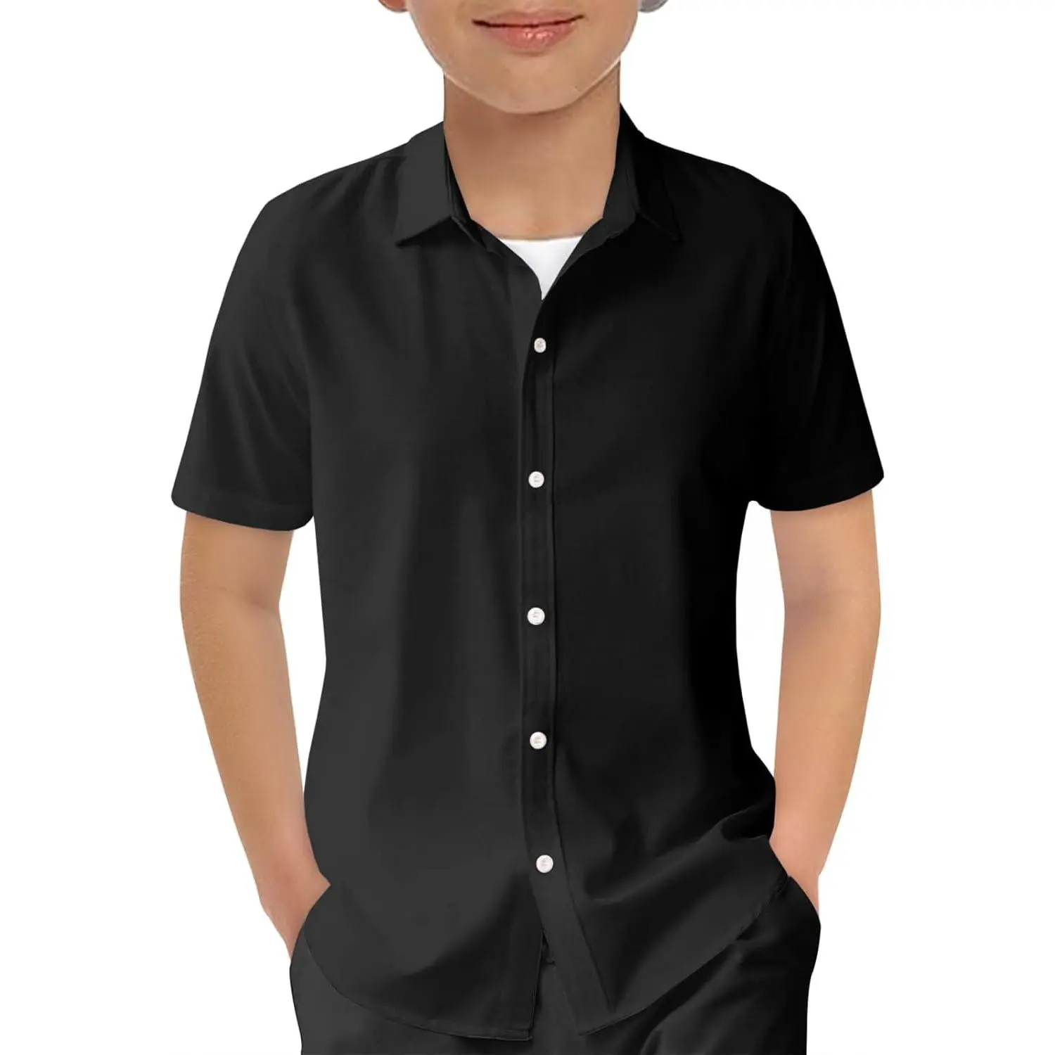 Boys Short Sleeve Dress Shirts Kids Summer School Uniform Button Down Shirt 5-14 YearsGift.