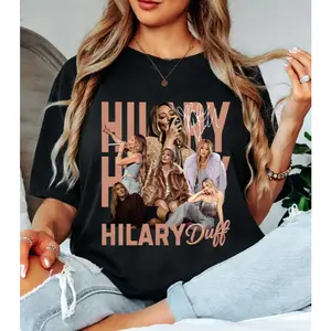 Hilary Duff Shirt Lucky Me Tour Merchandise Vintage Concert Tee, Design Rose Gold Lettering Graphic Celebrity, Fan Gift Music Lover Retro
