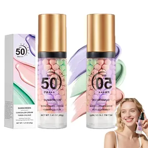 2PCS 3 in 1 Facial Makeup Primer, SPF50 PA+++ One Step Color Correcting Primer, Oil Control Moisturizing Sunscreen Color Corrector Serum, Radiance Brightening Long Lasting Makeup Base for Face Daily Use