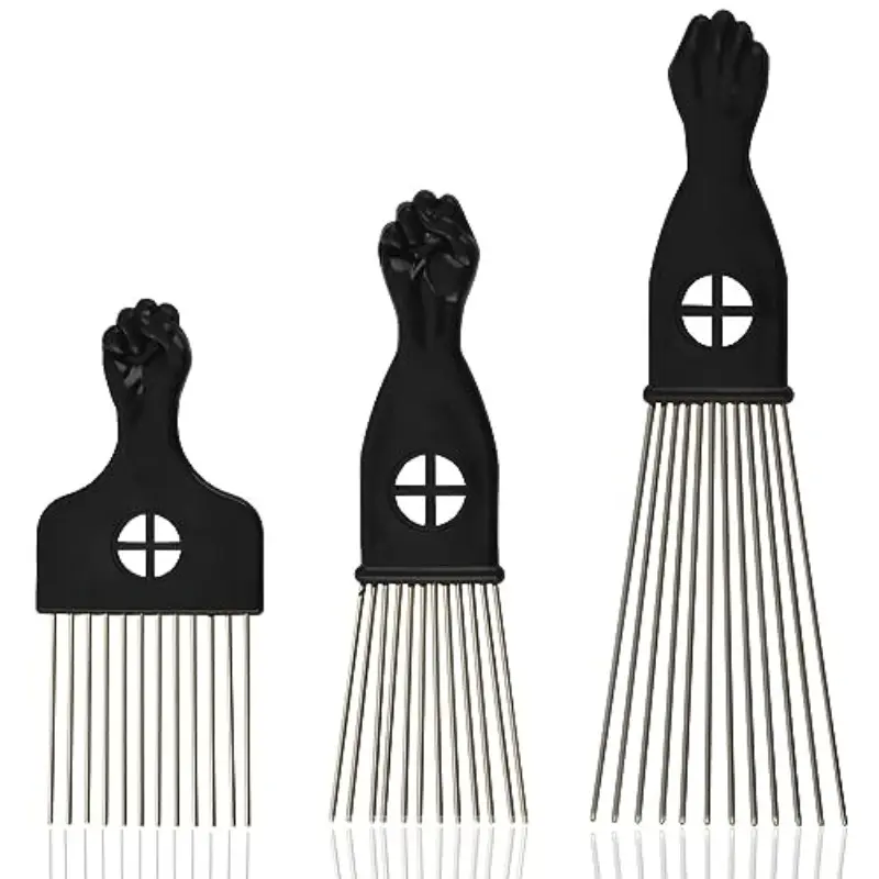 3-Piece Metal African Braiding Comb Set, Wide Tooth Hair Brush, Hair Care Comb, Professional Hairstyling Tools for Men and Women, Durable Design