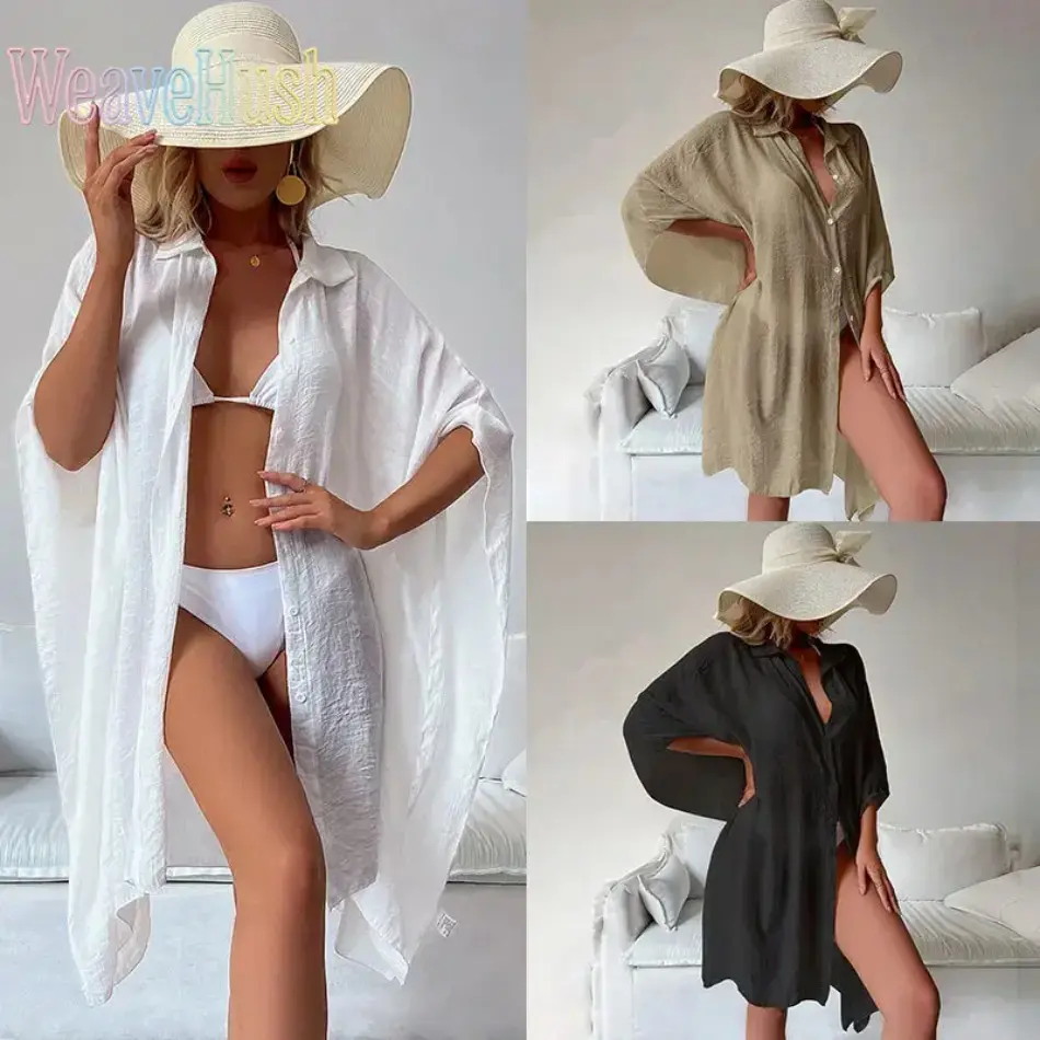 2026 New Shirt-Style Sun Protection Beach Cardigan, Women Vacation Beach Outfit Essentials, Loose Relaxed Cut Bikini Cover-Up, One Size Swimwear Outerwear for Seaside Holiday Wear