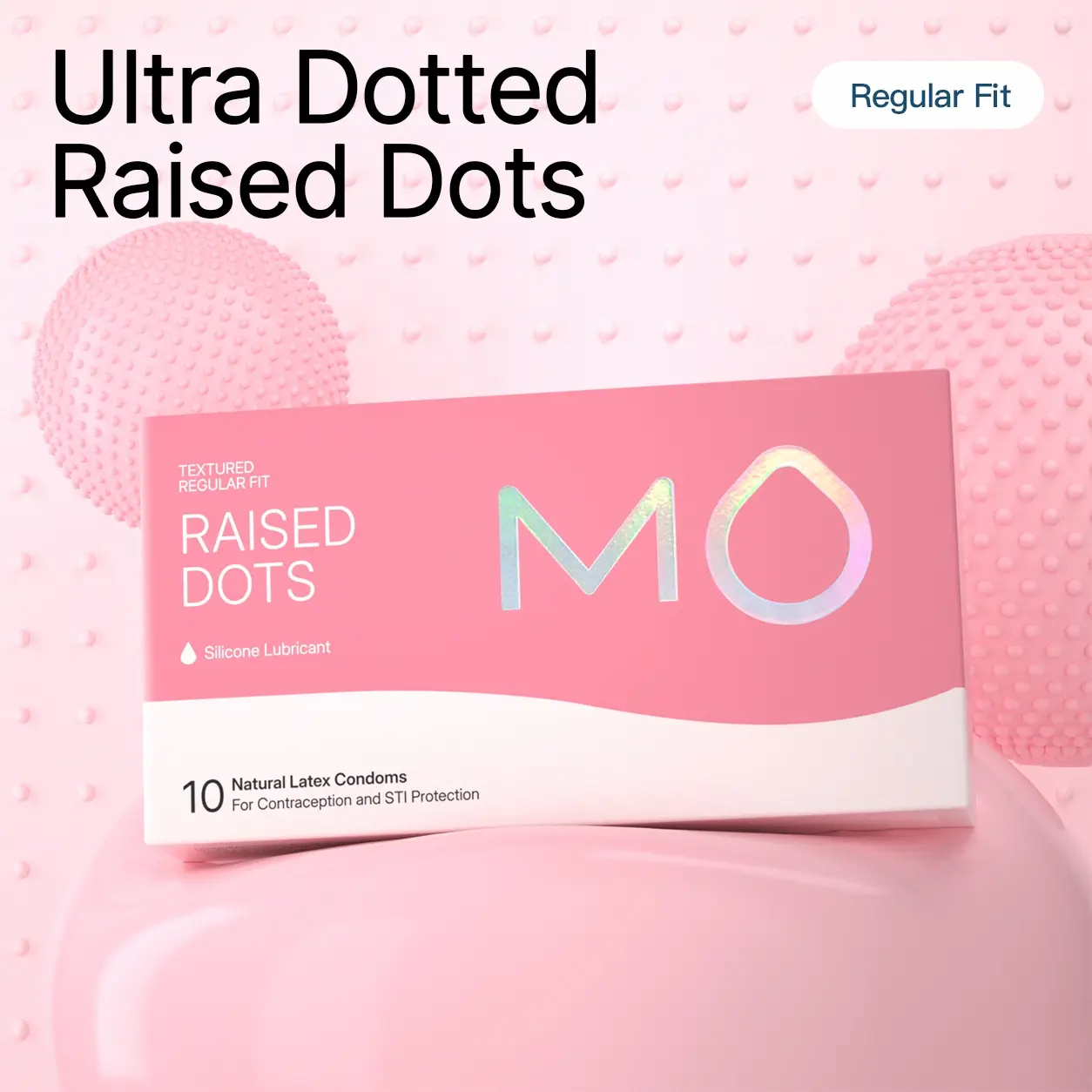 MO 2080 Dotted Natural Latex Condoms for Men - 10 Count, Protection-Focused, Thin, Stable, Adaptive, Comfortable, Sensitive Skin-Safe Clean Formula, Regular Fit, Movement Intensifying