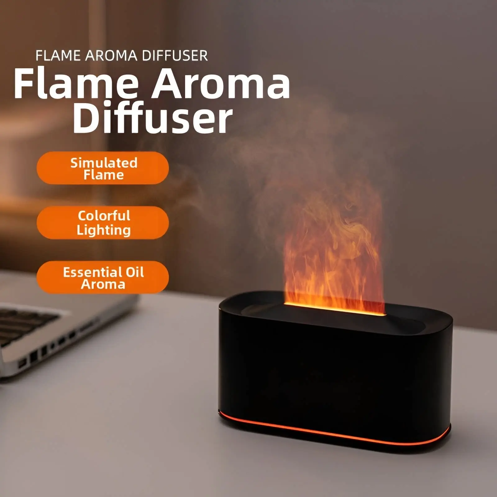 Simulation Flame Humidifier, Large Capacity, Silent Automatic Spray, USB Powered, Ideal for Office, Bedroom, Air Conditioner, Air Purifier
