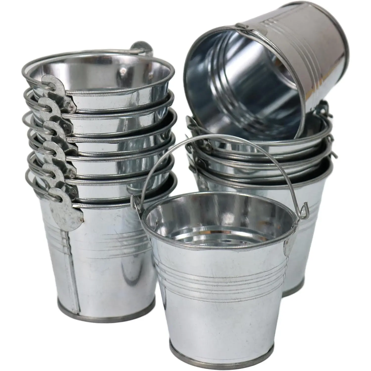 12-Pack Mini Steel Handle Buckets, 2.37" Tall Galvanized Steel Pails, Small Plant Holders for Party Favors (Not Watertight), Rust-Resistant