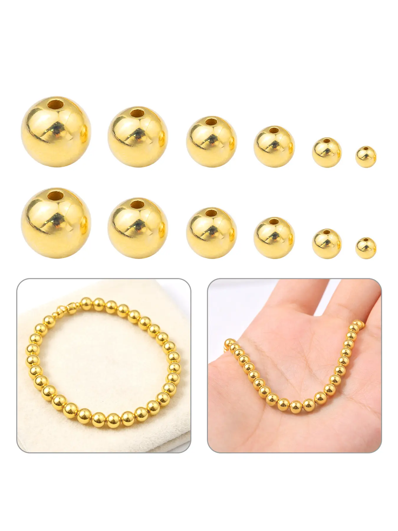 1000/pieces of 4mm large-hole round smooth gold beads, perfect for making bracelets, necklaces, and earrings