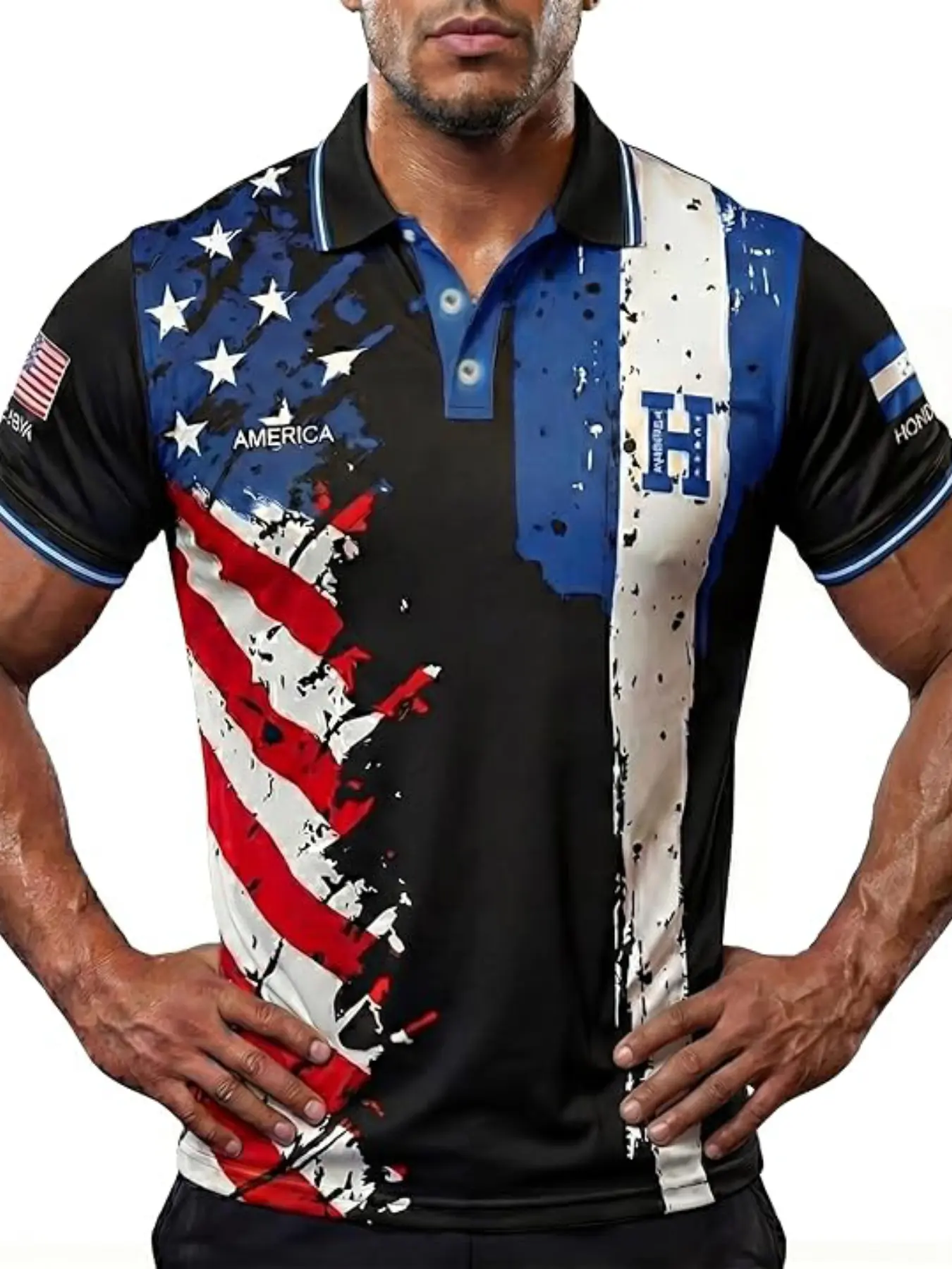 World Heritage Country Series Drip Polo Shirt, Usa Flag Patch Collar Football Jersey, 2026 Model, Usa and Honduras Design, Casual Sporty Top, Football Sports Wear