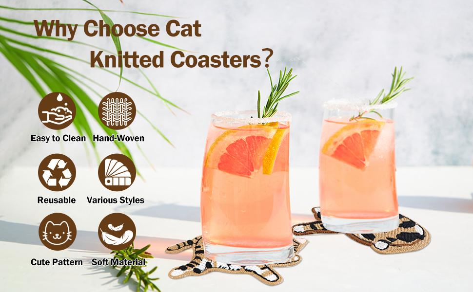 SICANDAENHK Protect your table in cute style!Set of 4 crochet cat coasters, soft woven insulation, ideal for home decor and unique gifts for cat lovers✨