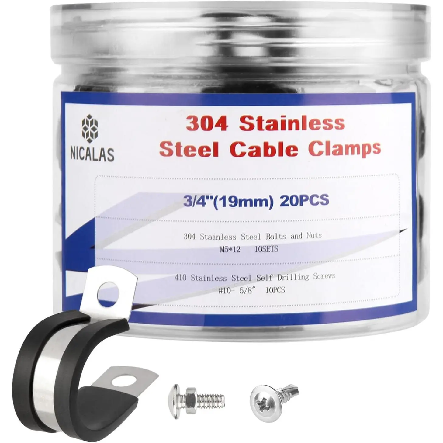 50pcs 3/4 Inch Stainless Steel Cable Clamps And Stainless Screws,Rubber Coated Cushioned Insulated Cable Clamp,Automotive Cable Wire Clamps,Pipe Clamps