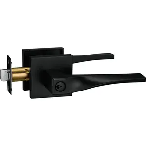 Berlin Modisch Sleek Series Entry Lever Door Handle Lock and Key Locking Lever Set [for Front Door or Office] Reversible Heavy Duty – Iron Black Finish