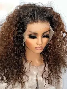 26-Inch Soft Natural Ombre Brown Gradient Kinky Curly Wig, 13x4x1 Lace Front, Glueless, Heat Resistant, Pre-Plucked, Fashion Synthetic Wig for Women
