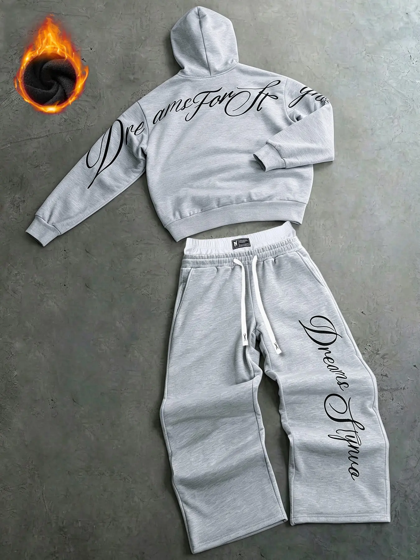Men's Y2K Fleece Two-Piece Set, Short Sleeve Hoodie + Drawstring Pants, Streetwear Style, Fall Winter Casual