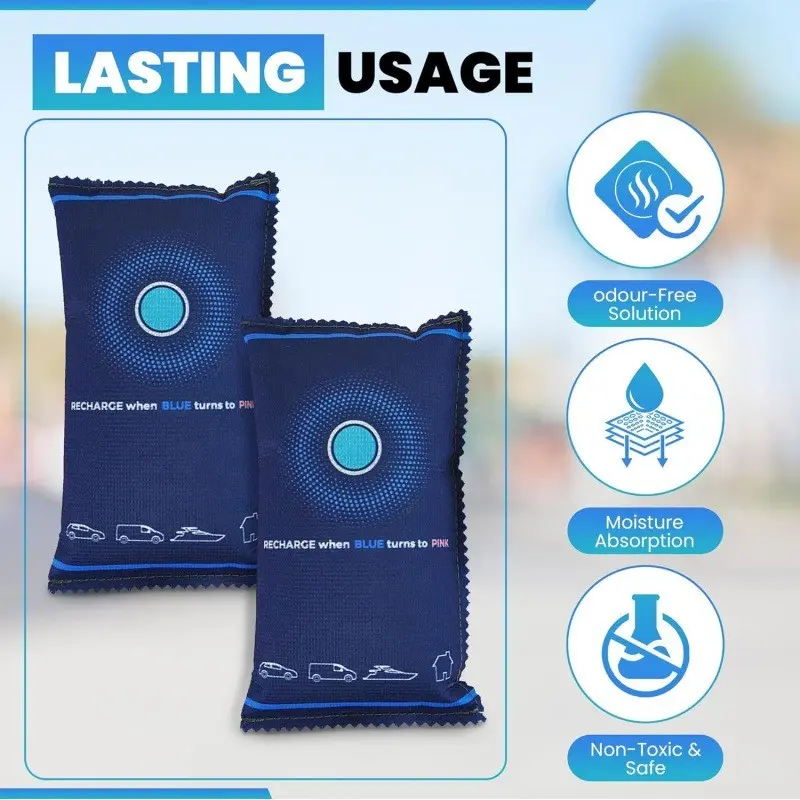 Reusable Moisture Condensation Damp Absorber Dehumidifier Bag 2 x 350/200/100g Car Dehumidifier Bag | Moisture & Damp Absorber for Windscreens & Interior | 100% Leakproof, Reusable Dashboard Dehumidifier For Wardrobe, Basement, Garage And Home Storage