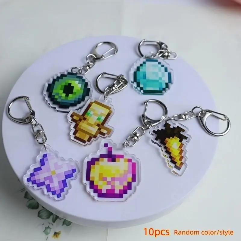 10pcs Pixel Game Keychains, Modern Bag Accessories, Home Decoration, Carnival, Valentine's Day Gifts, Simple and Stylish Design, Key Chain Decorations