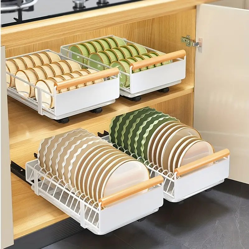 1pc Kitchen Cabinet Drawer Organizer Spice Utensil Storage Rack Under Sink Dish Plate Shelf