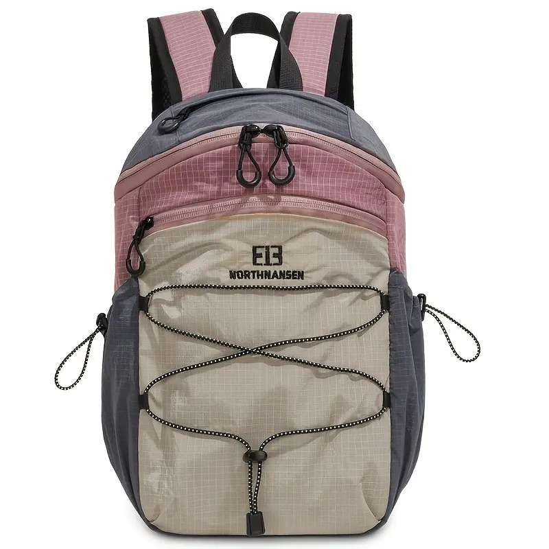 Color Block Grid Lightweight Outdoor Backpack For Men Women, Water Resistant Portable Small Daypack, Multi-Pocket Casual Backpack For Hiking Camping Travel Jogging Daily Commute, Outdoors Backpack