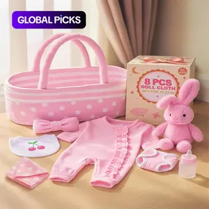 BABESIDE 8-Piece Reborn Baby Doll Clothing Set Fits 17-22 inch dolls Baby doll clothing accessories Perfect for reborn doll dress-up play Includes fabric carry basket Convenient for on-the-go outings Doll Clothes Set