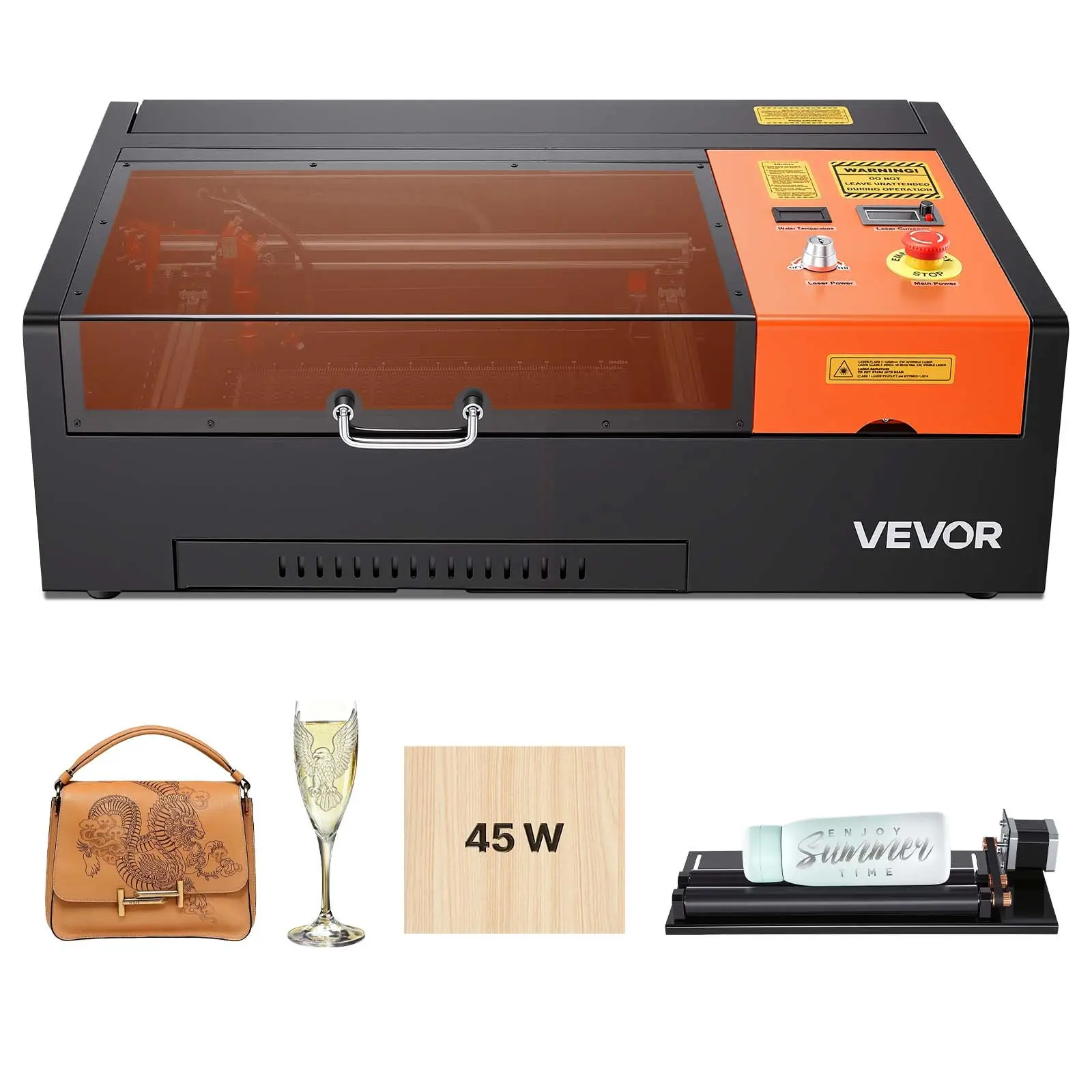 【DealsForYouDays】VEVOR 45W CO2 Laser Engraver, 12x 8 in, Desktop CO2 Laser Engraver Cutter Machine with Rotary Axis, Air Assist, Engraving Machine Compatible with LightBurn CorelDRAW GRBL, for Wood Acrylic Glass