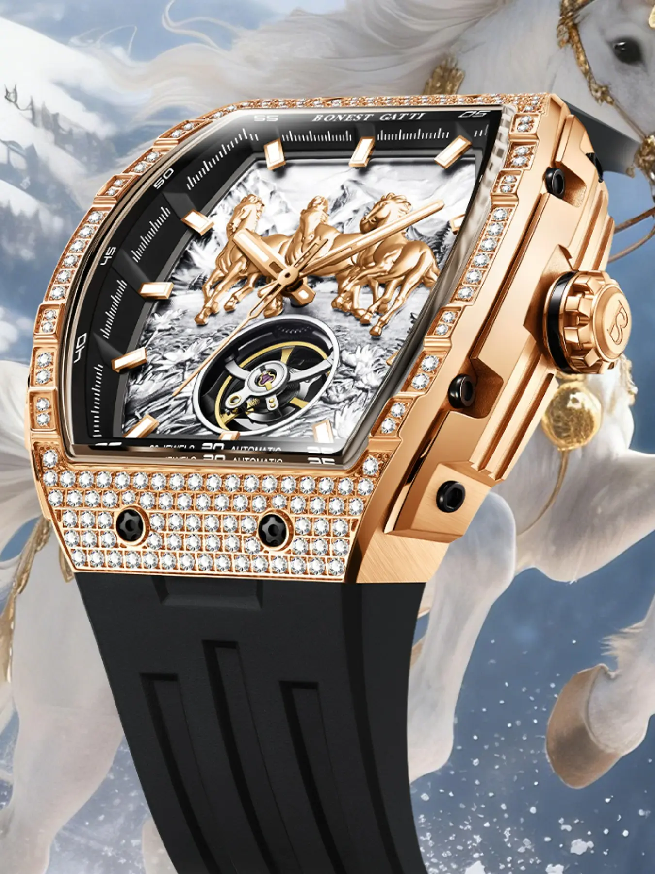 Bonest Gatti Automatic Mechanical Watch, Business Fashion Silicone Strap, Night Glow Waterproof Men's Watch, German Design