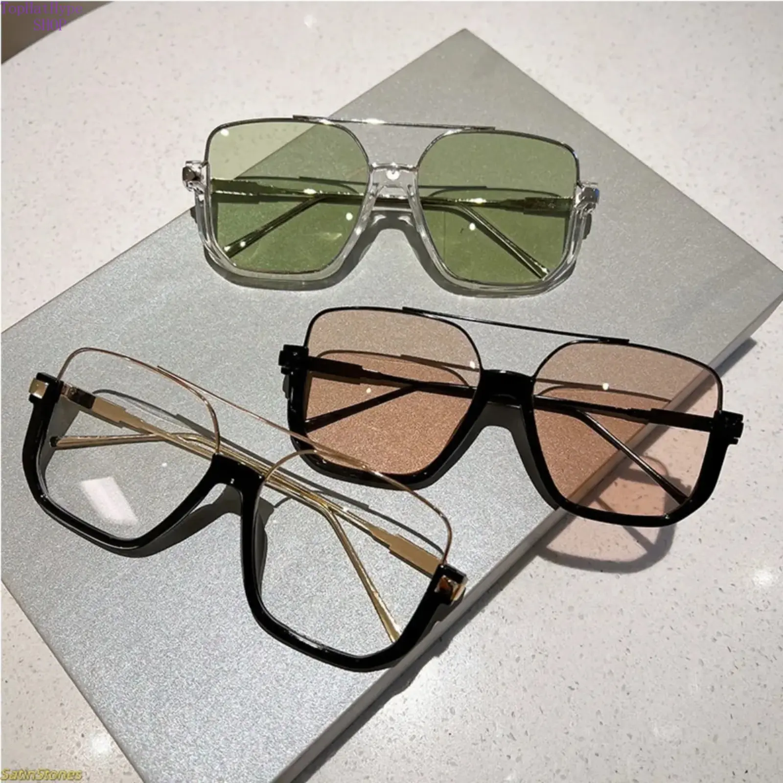 2026 New Korean-Style Semi-Rimless Oversized Women's Sunglasses, Modern Trendy Anti-Glare Blue Light Blocking Natural Lens Eyewear for Young Street Shooting & Plain Face Looks, Modern Trendy Sunglasses, Accessories For Women, Glasses For Women