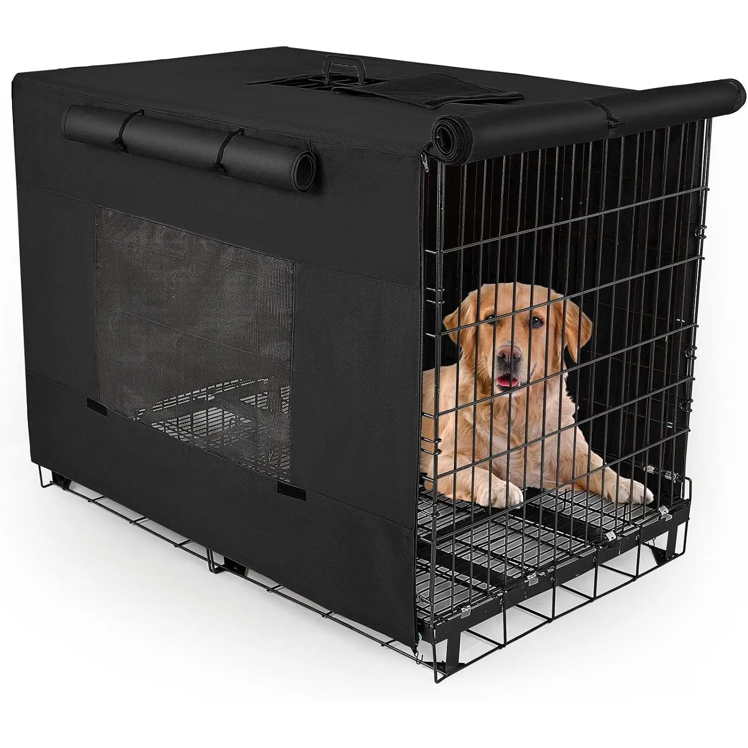 Crate Cover 42 Inch Thickened  Kennel Cover Windproof Puppy Cage Cover with Mesh Windows  Both Sides Portable Crate Covers for Dogs Cages Fit for Indoor/Outdoor Use