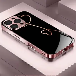 Rose Gold Line Heart Phone Case for Honor X8D 4G/X6D 5G/600/600 Pro/600 Lite Luxury pink glass-textured phone case