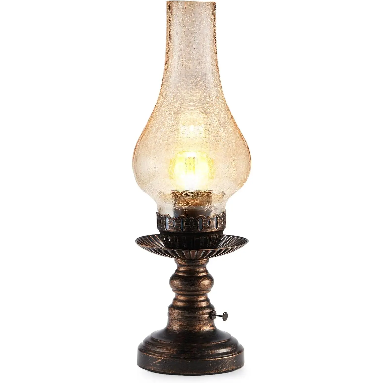Vintage Rechargeable Cordless Table Lamp - Single Unit with Dimmable Touch Control, Warm Lighting, Amber Hand-Blown Glass Shade, Small Battery-Powered Retro Farmhouse Lamp for Bedroom, Living Room