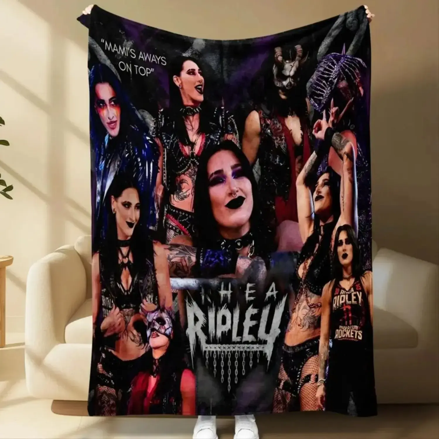 Rhea Ripley Soft Plush Flannel Blanket - Wrestling Star Themed, Indoor, Lightweight, Durable, Machine Washable, College Dorm Room Essential, Back to School Gift for Mami-Mommy Forever Fans, Cool Room Aesthetic, Geometric