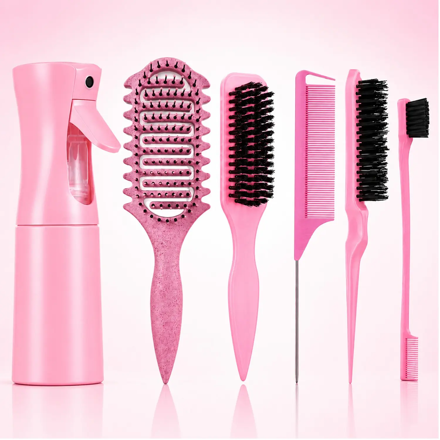 Vented Curl Defining Hair Brush & Continuous Mist Spray Bottle Set, Define Curl Brush, Lightweight Detangling Styling Brush for Wet, Dry, Curly Hair, Anti-Frizz Smoothing Comb for Shine, Volume and Daily Blowout Styling