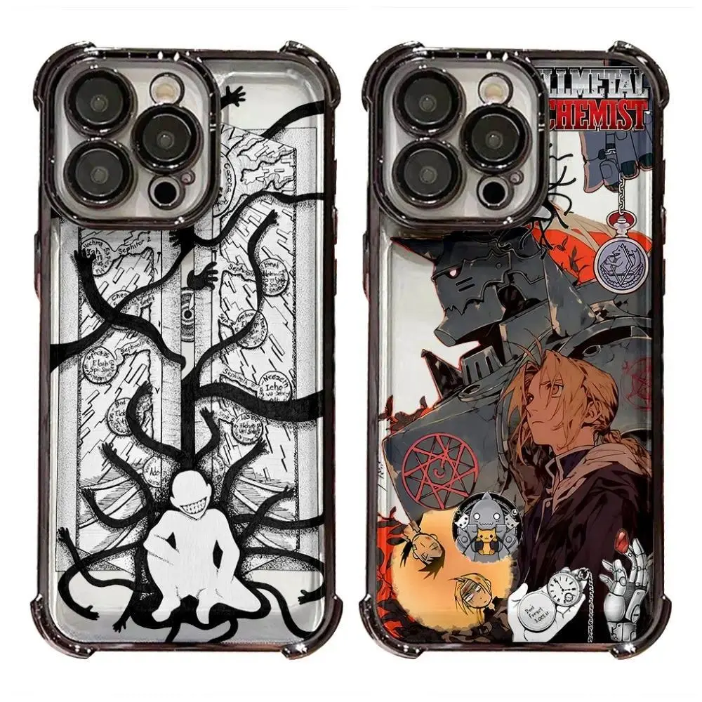 Anime Fullmetal Alchemist Black Phone Cases For iPhone 17 16 15 14 13 12 11 Promax Pro Air Plus Anti Fall Airbag protection Shockproof Protective Cover Gift For Christmas Halloween Birthday