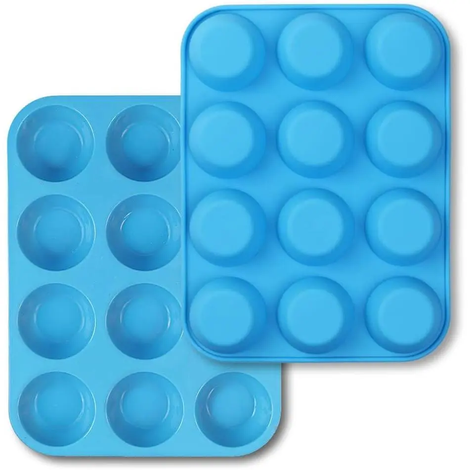 12-Cup  Muffin Pan, Pack of 2 Non-Stick Muffin Molds, Baking Pan for Cupcake, Tarts, Egg Bites-Blue