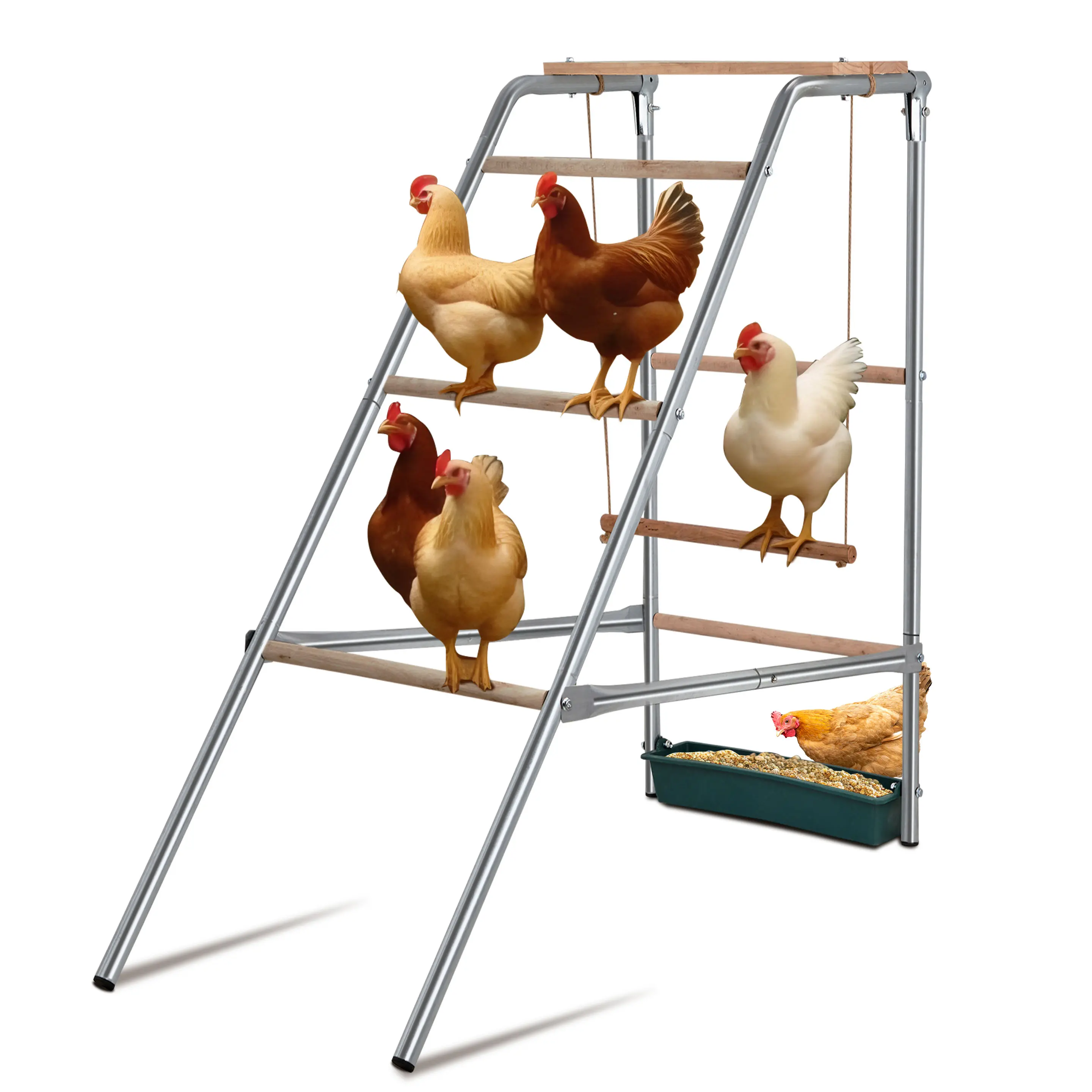 Chicken Roosting Perch with Round Design, Heavy Duty Metal & Wood Chicken Coop Perch, Multi-Level Chicken Playground Roost Stand for Chickens Ducks Poultry Backyard Coop