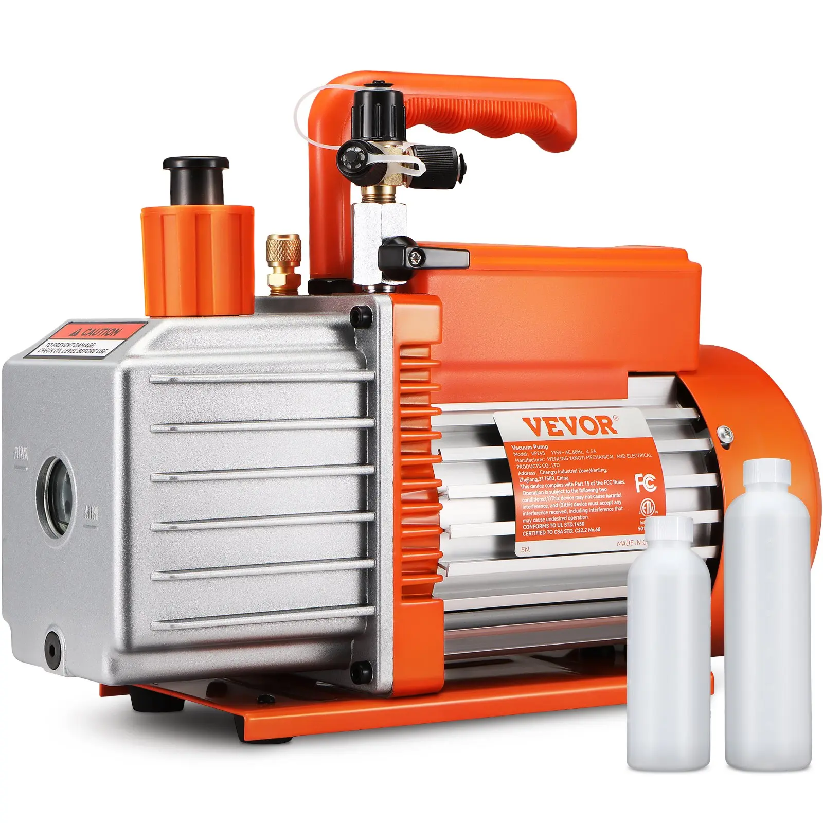 VEVOR 1/2 HP 2 Stage Rotary Vane Vacuum Pump, 5 CFM, 115V Air Conditioning Vacuum Pump, 1/4" SAE Male 3/8" SAE Male 1/2" ACME Male Inlet, for HVAC Repair, Refrigeration Maintenance, Resin Degassing