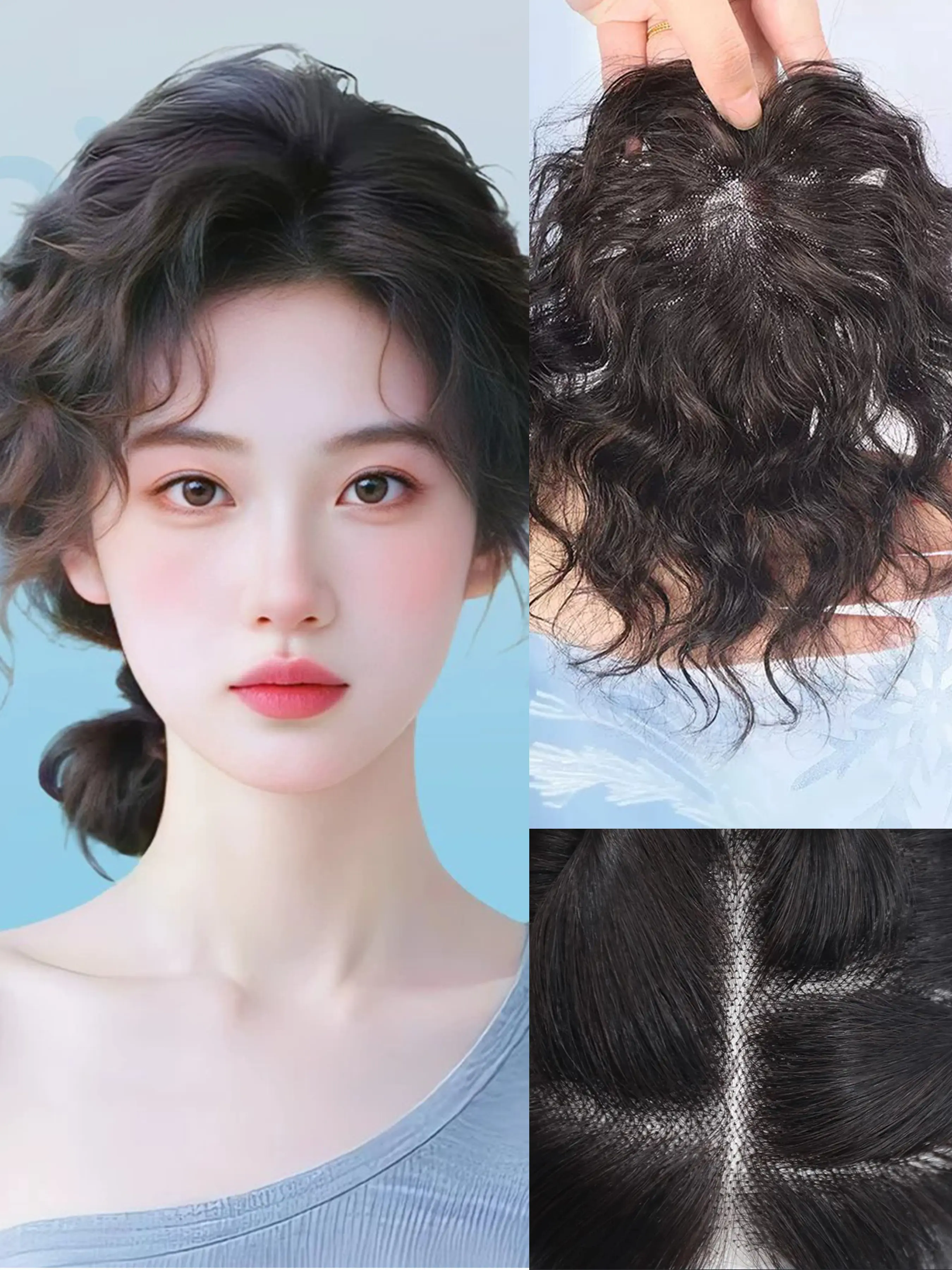Short Curly Hairpiece for Women, Lightweight Breathable Real Human Hair, Covers Hair, Daily Use, Party Wear, Summer Style, Human Hair Hairpieces