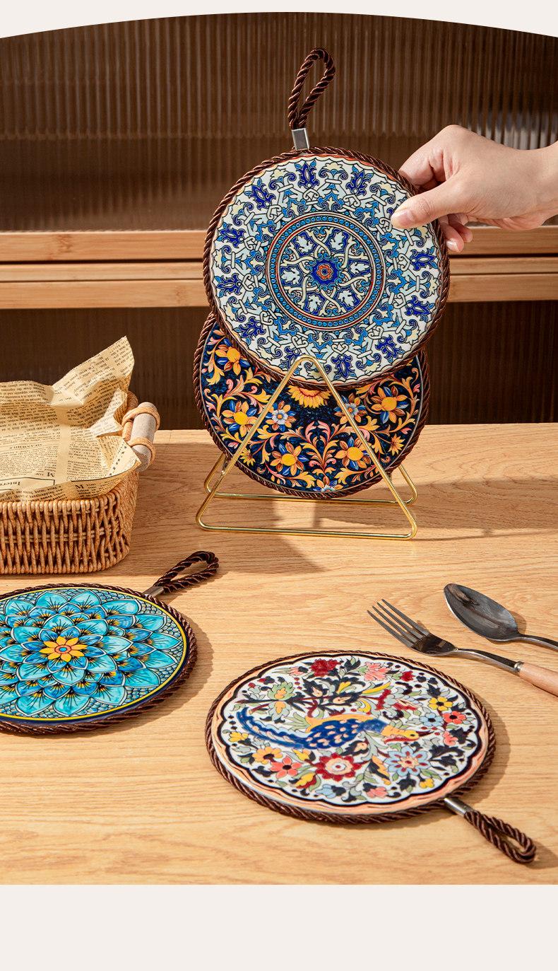 Retro Heat Resistant Mat for Cast Iron Enamel Dutch Oven Ceramic Tableware Non-Slip Kitchen Heat Insulation Pad for Dining Table Plate Heat Protection
