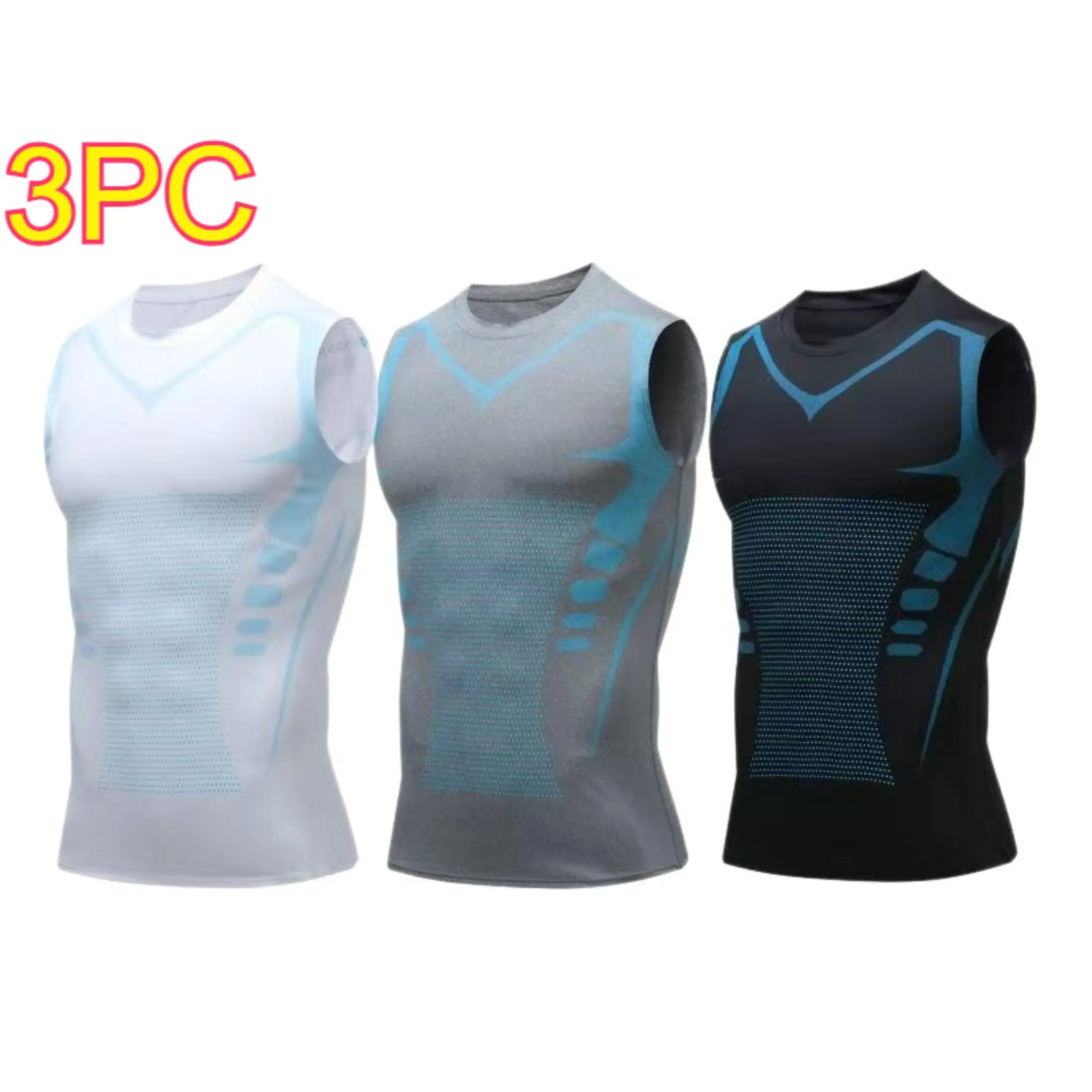 Men's Form-Fit Body Shaping Vest 3PC Set 2026 New Plain Polyester Blend - Mens Clothing, Workout Gear, Bodybuilding Sports Outerwear (Standard Sizes)