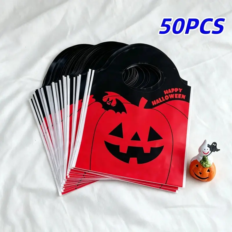 50pcs Halloween Pumpkin Handbags, Ghost Backpacks, Candy Bags, Perfect for Halloween Events, Small Gift Storage, Festive Accessories