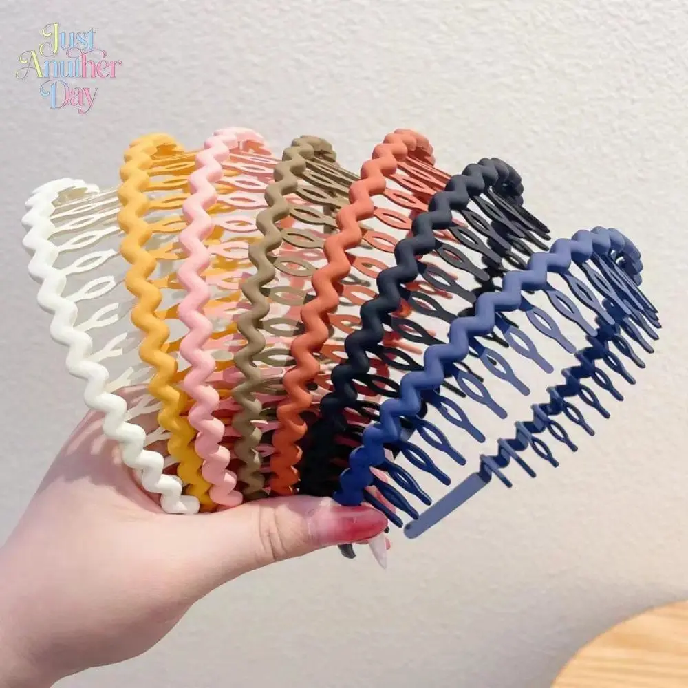 Solid Color Candy Style Teethed Non Slip Headband Set, Gentle Hair Friendly Wave Hair Accessories For Taming Flyaway Hair, Perfect For Daily Sports, Outdoor Camping, Hiking And Picnic Activities