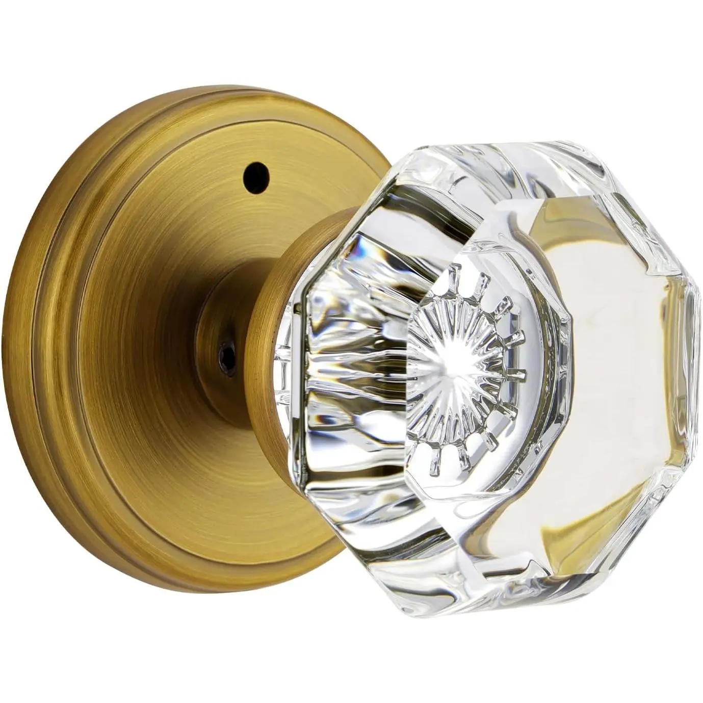 Antique Brass Door Knobs Glass Door Knobs Interior with Lock,    Octagon Door Knobs for Bedroom Bathroom