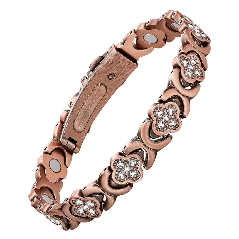 Solid Copper Bracelet for Women with Ultra-Strength Magnets, Elegant Link Style with Sparkle Stones, Adjustable Fit, 8.07" L x 0.35" W, Dimensions