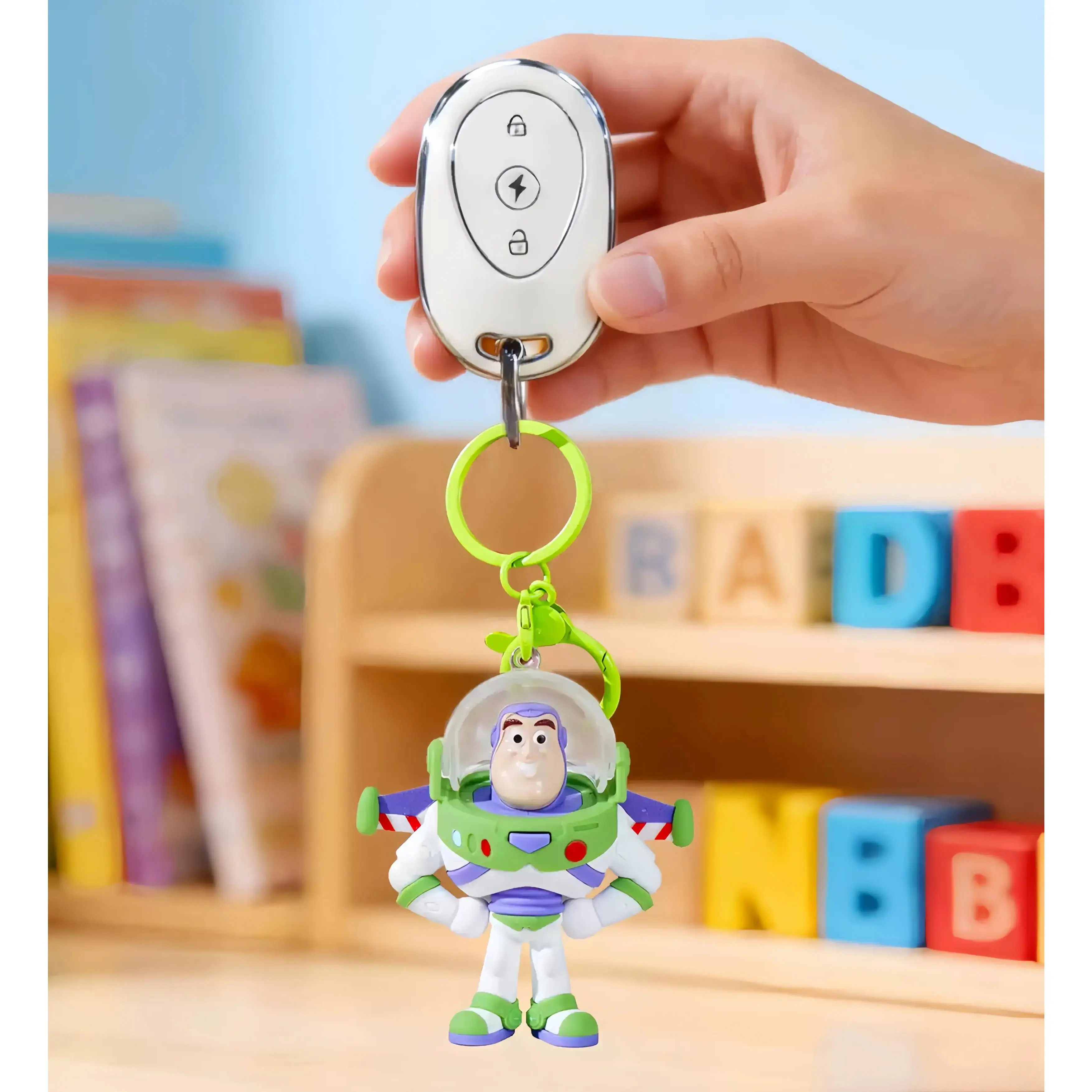 Miniso Disney Toy Story Buzz Lightyear Animated Fidget Keychain - Durable PVC Space Ranger, Pop-Out Wings, Openable Helmet, D-Shape, 3D Cartoon Character Collectible - Premium Craftsmanship Casual Bag/Car Charm, Kids/Fans Birthday Gift