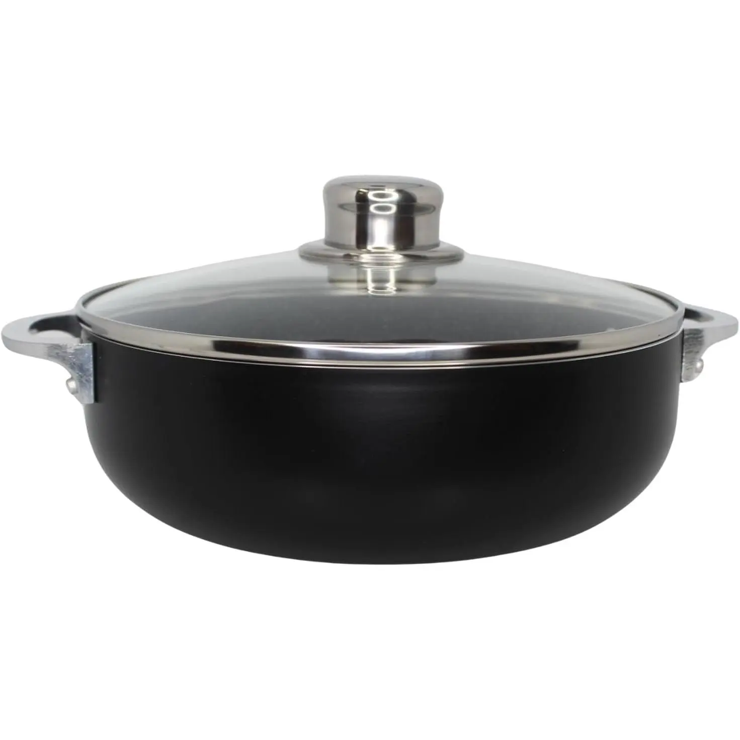 Dog & Cat Cooking Pot - 3.2qt Small Bistro-Cera Aluminum Speckled Black Ceramic Caldero with Handles, Glass Lid, Oven-Safe Design for Sauce, Stew