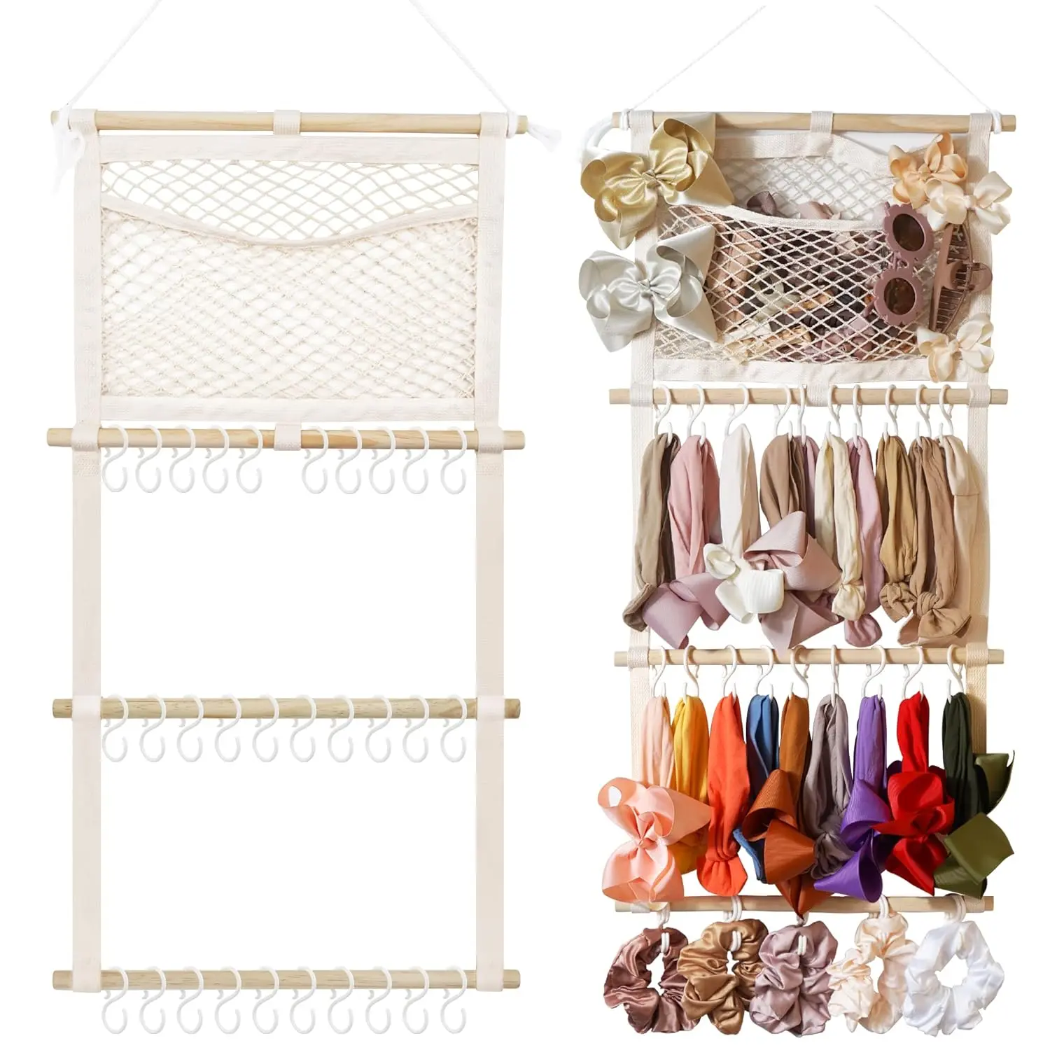 Kangaroo Headband & Hair Bow Organizer for Baby Girls, Large Capacity Multi-Tiered Hangable Wall Mount Hair Accessory Storage, Nursery Room Decoration
